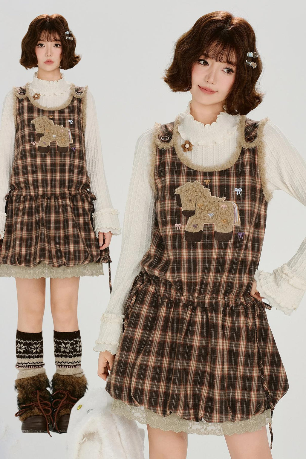 チェックレトロデザインドレス