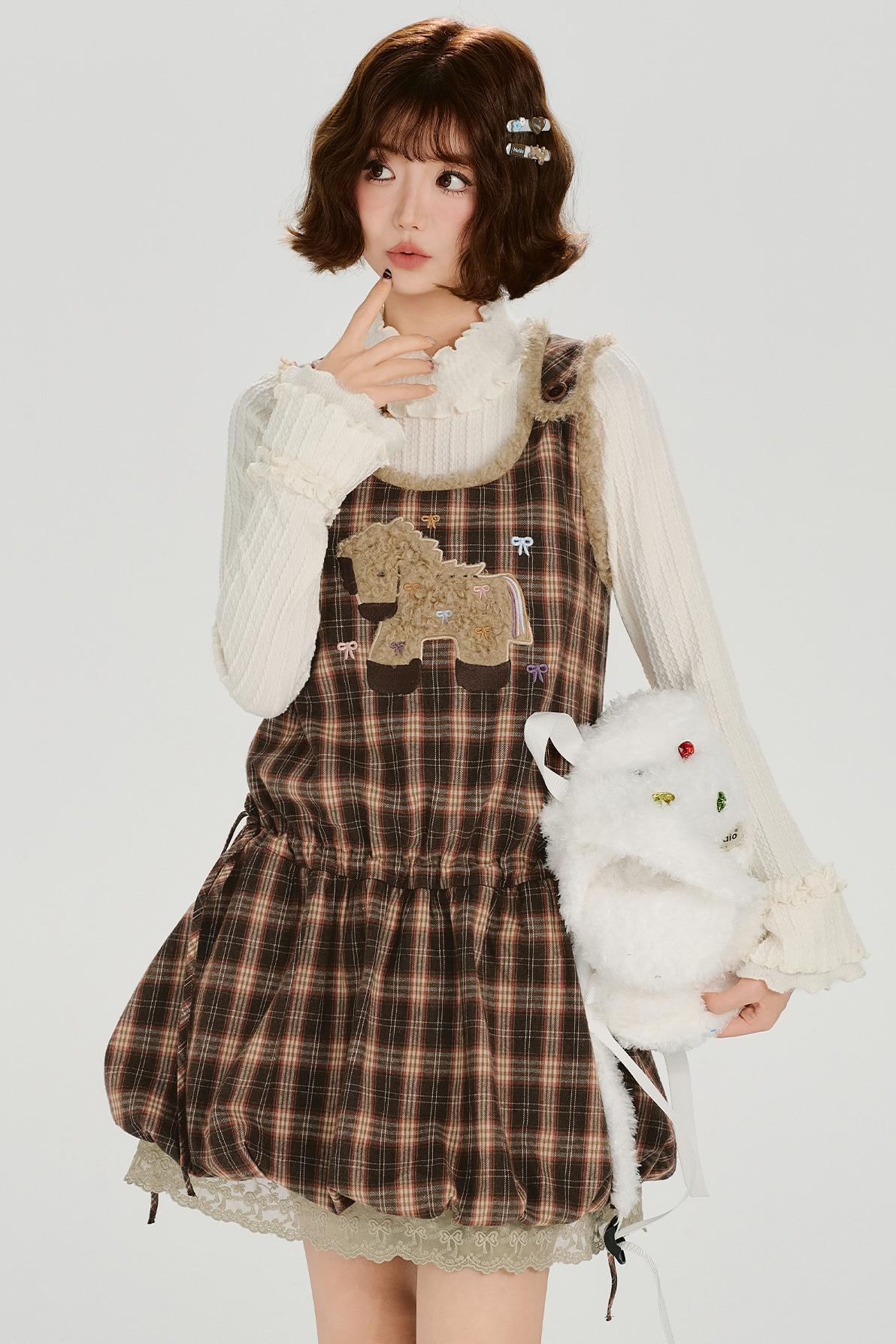 チェックレトロデザインドレス