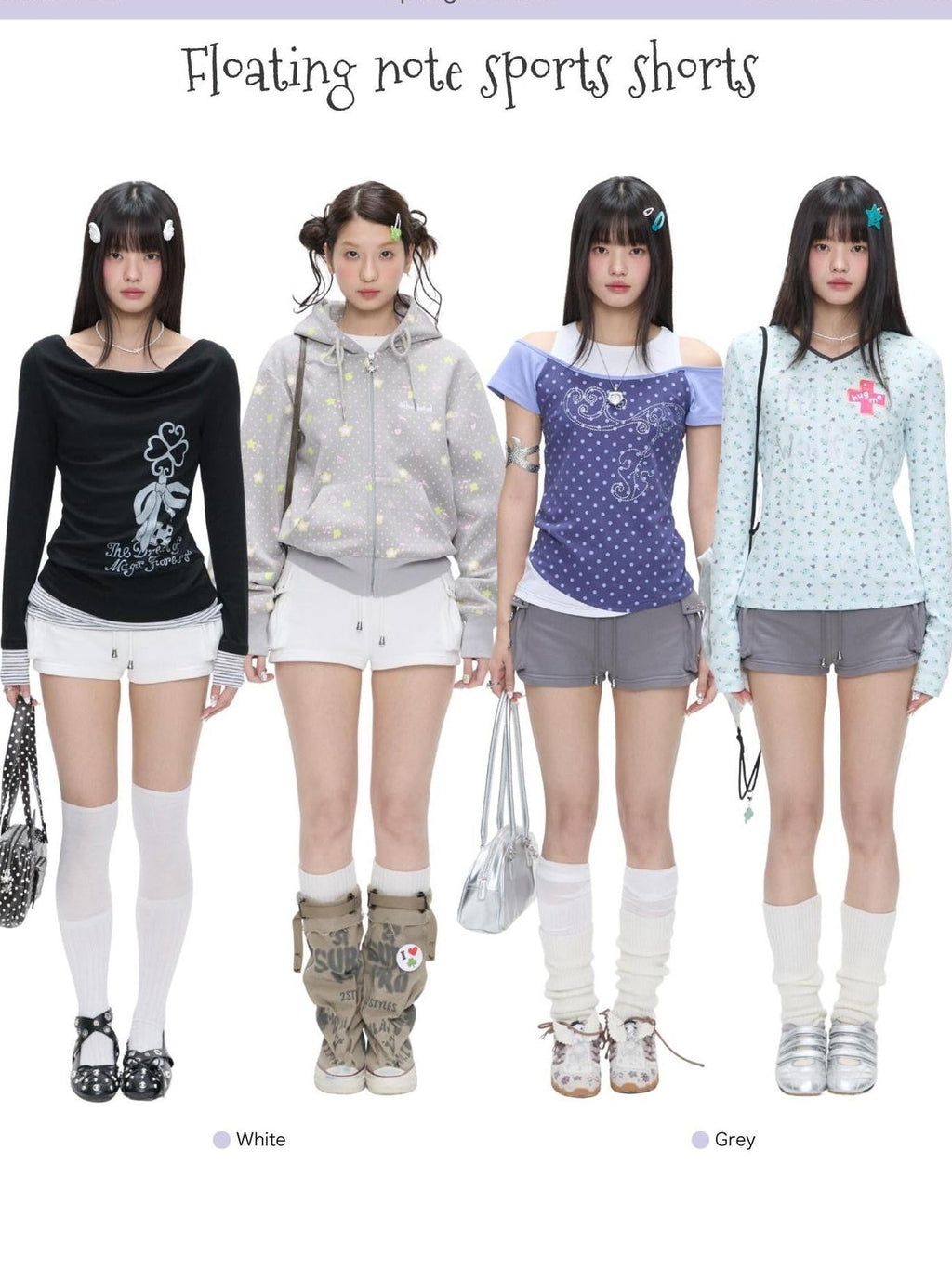 Floating Music Note Patchwork High Waist Slim Women's Cotton Sweat Shorts