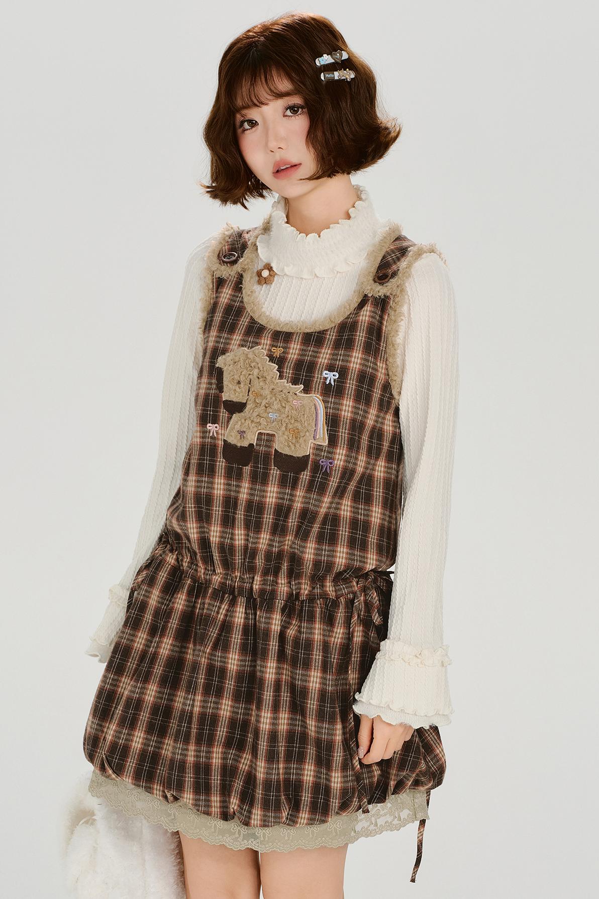 チェックレトロデザインドレス