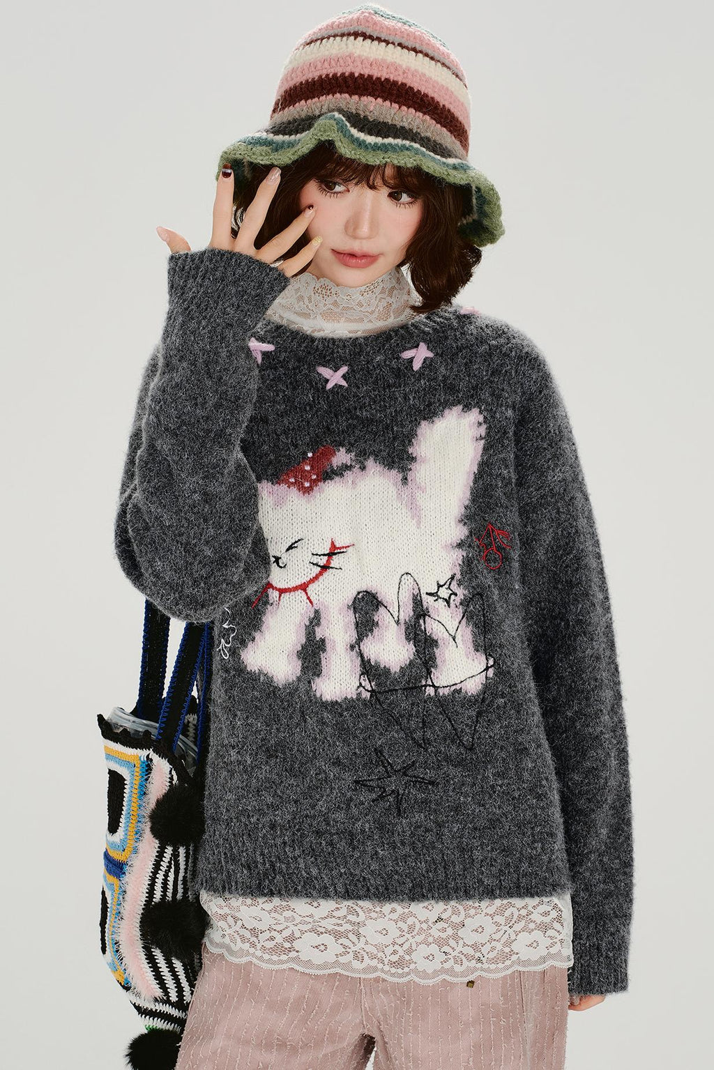 レトロキャットファーセーター