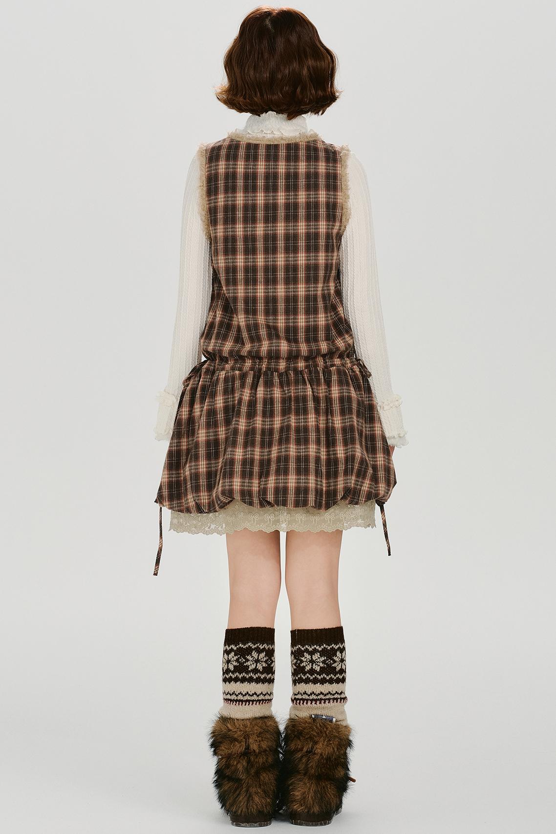 チェックレトロデザインドレス