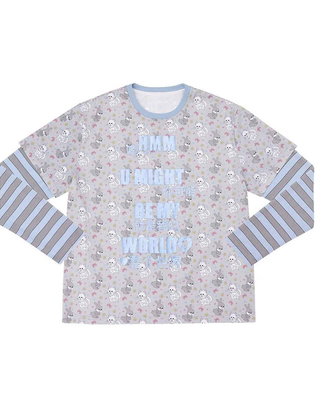 Cotton Rich Loose Fit Crew Neck Long Sleeve Unisex Letter Print T-Shirt
