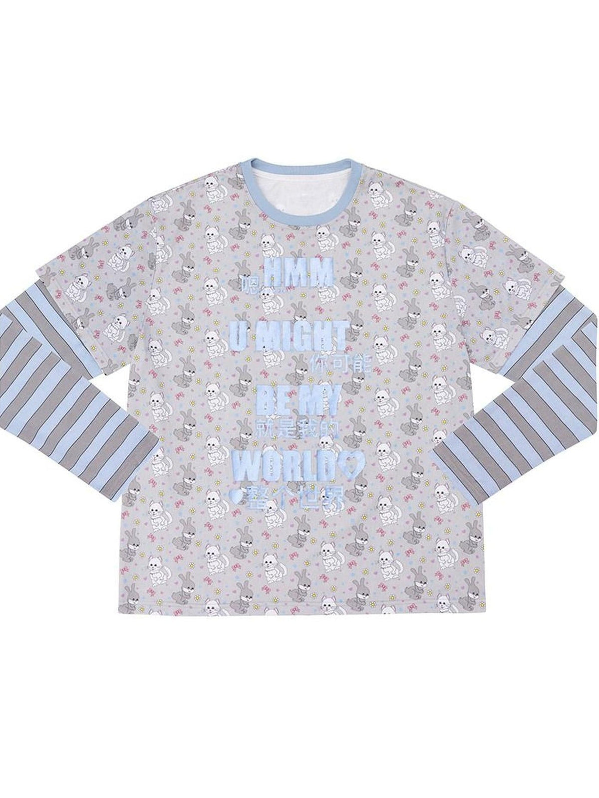 Cotton Rich Loose Fit Crew Neck Long Sleeve Unisex Letter Print T-Shirt