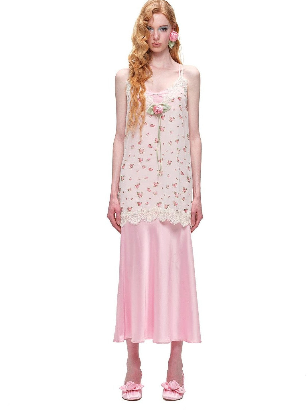 Colorblock Deep V Lace Spliced Two Piece Women's Chiffon Satin Slip Mini Dresses