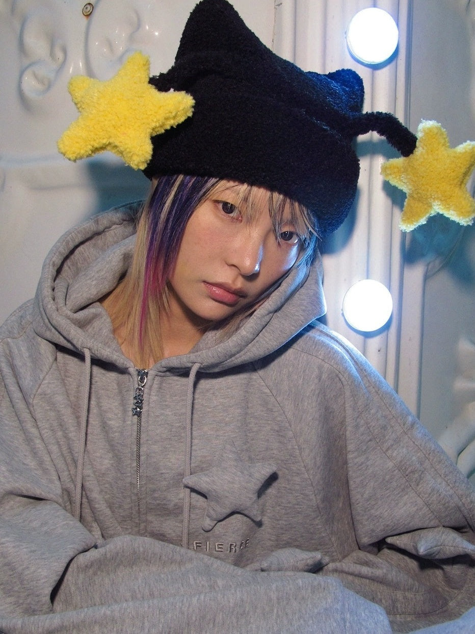 Adorable Star Pattern High Top Nylon Unisex Sweet Cute Black White Hat