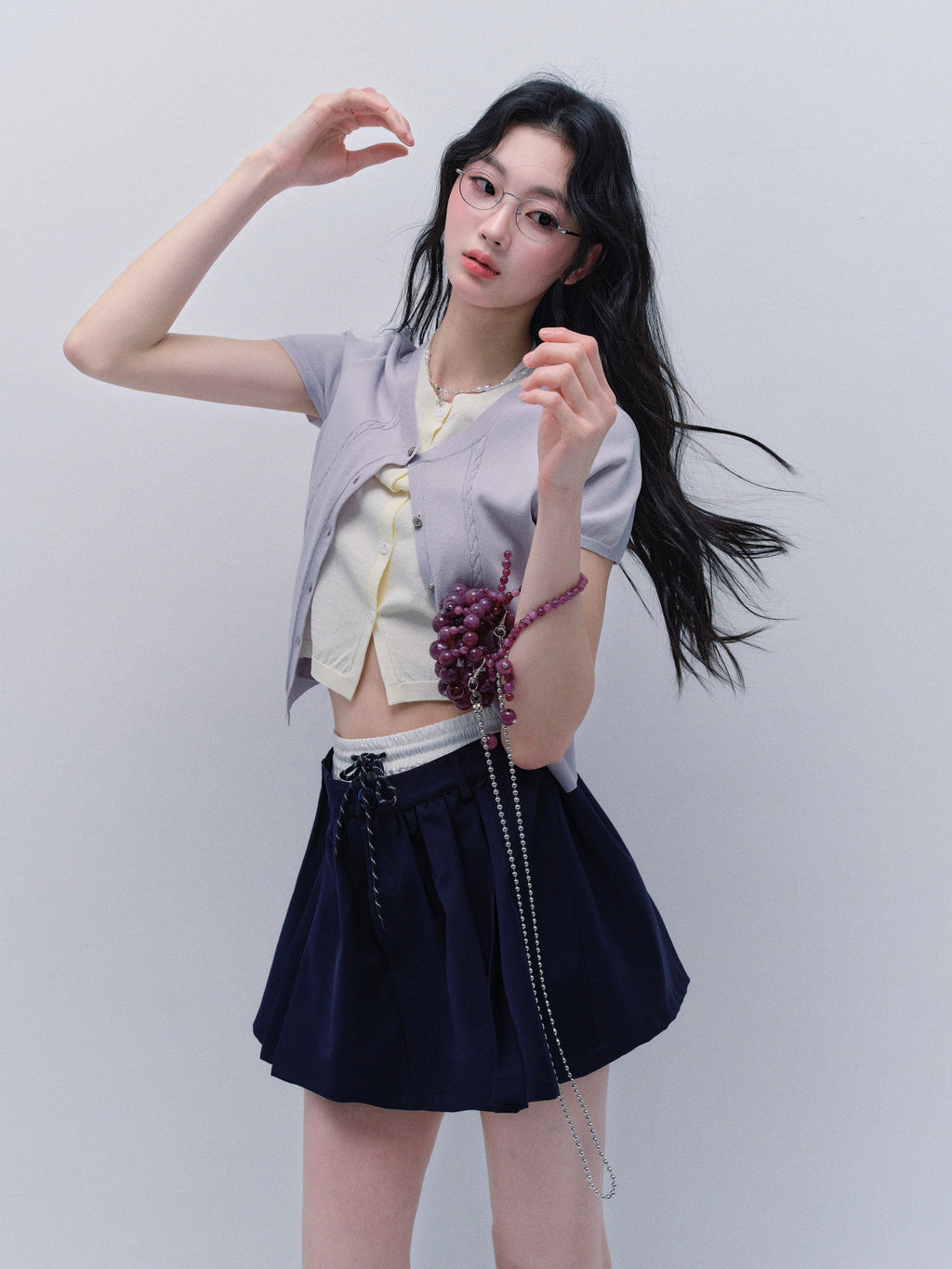 Faux Layered Knit Top And Double-Waist Mini Skirt