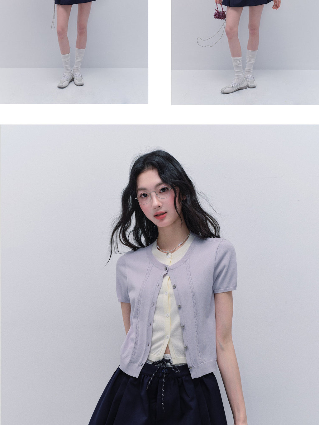 Faux Layered Knit Top And Double-Waist Mini Skirt