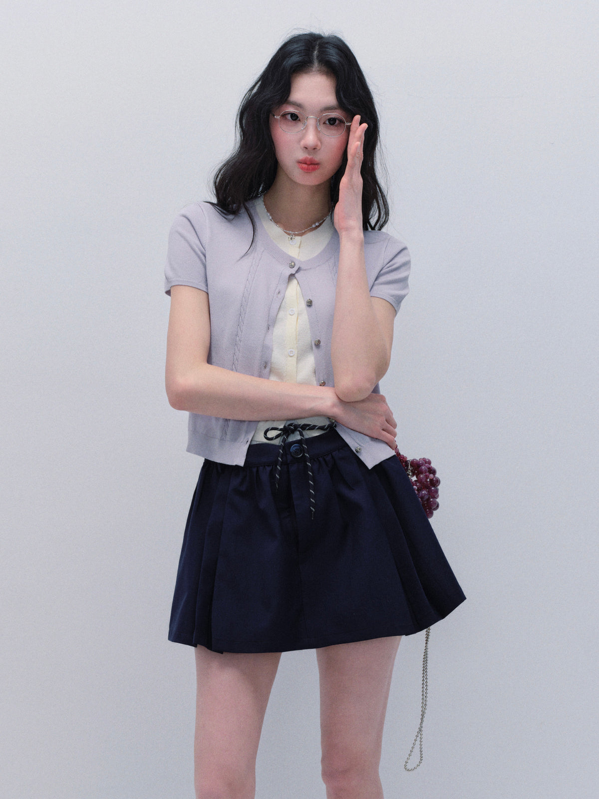 Faux Layered Knit Top And Double-Waist Mini Skirt