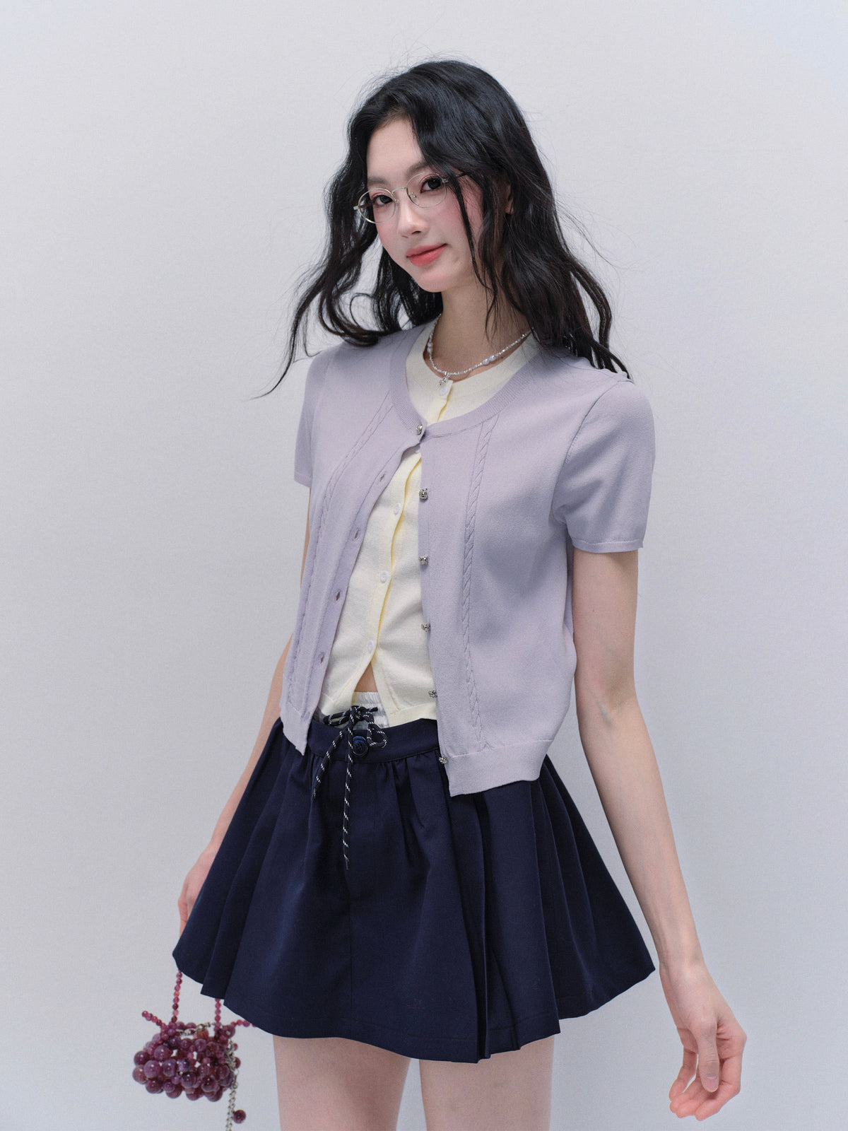 Faux Layered Knit Top And Double-Waist Mini Skirt