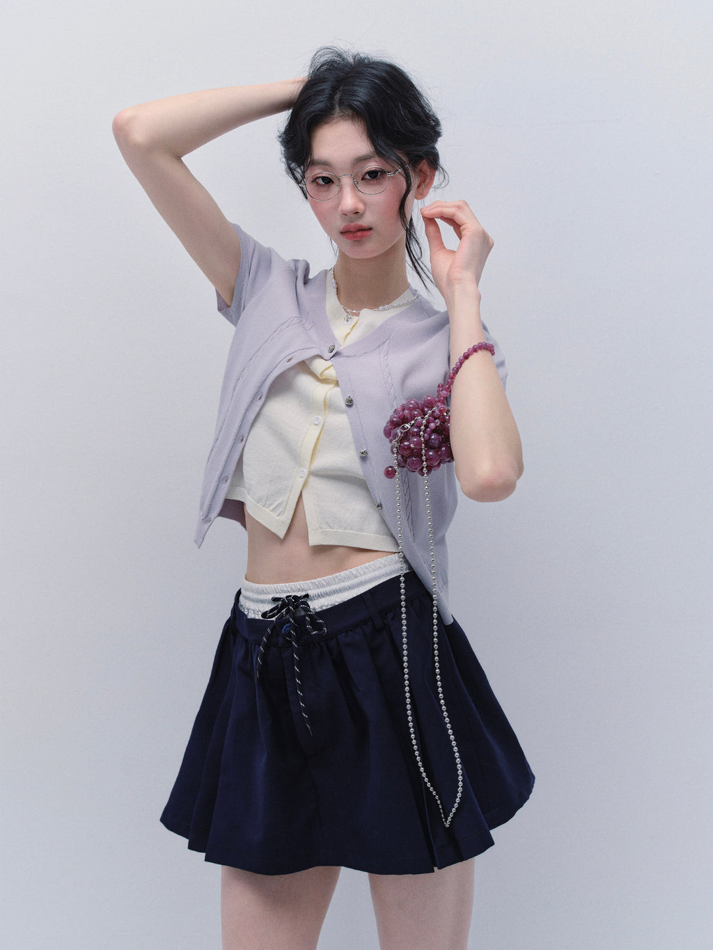 Faux Layered Knit Top And Double-Waist Mini Skirt