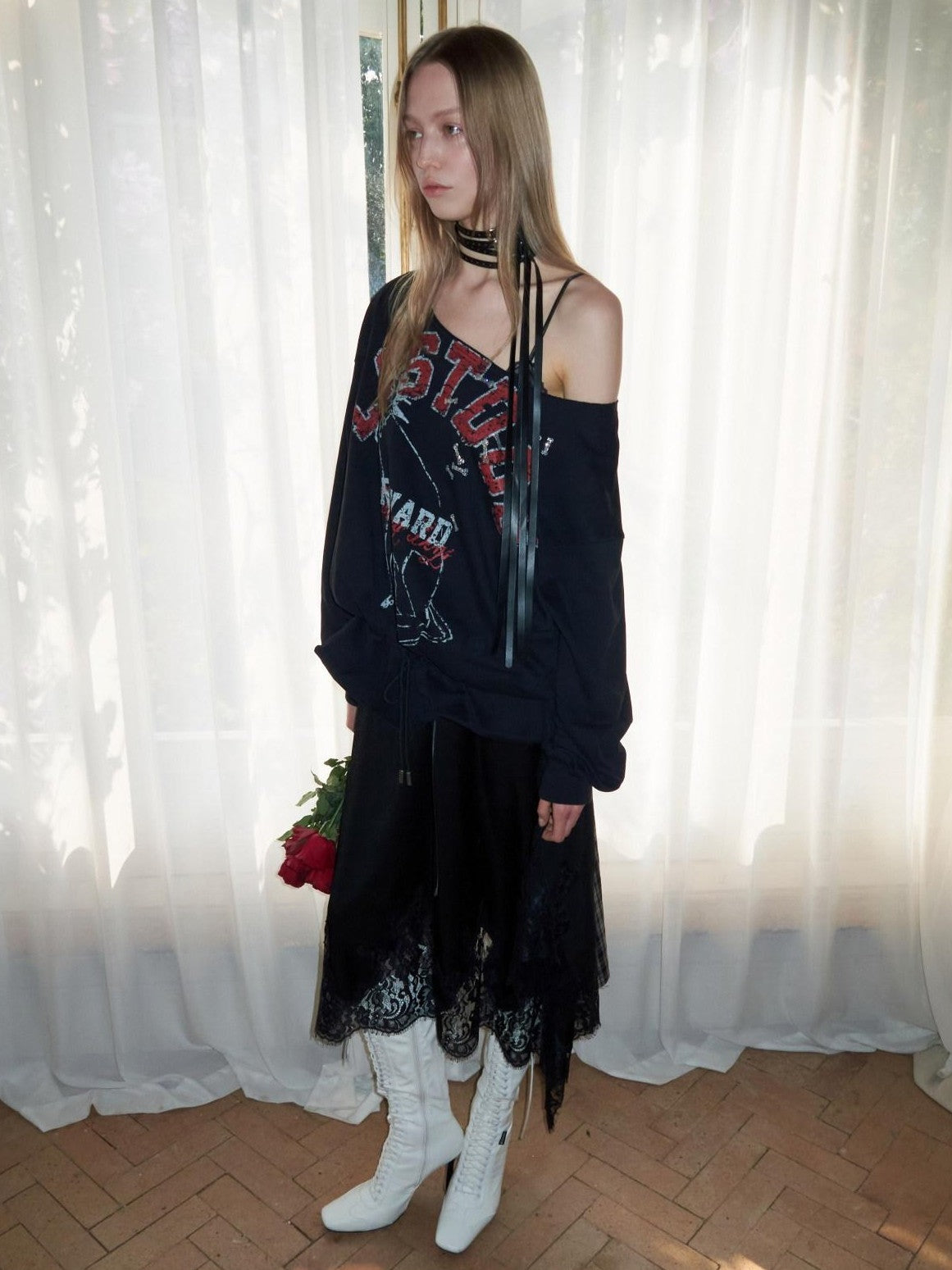 Animal Print Letters Asymmetric Shoulder Drawstring 3d Floral Women's Sweatshirts