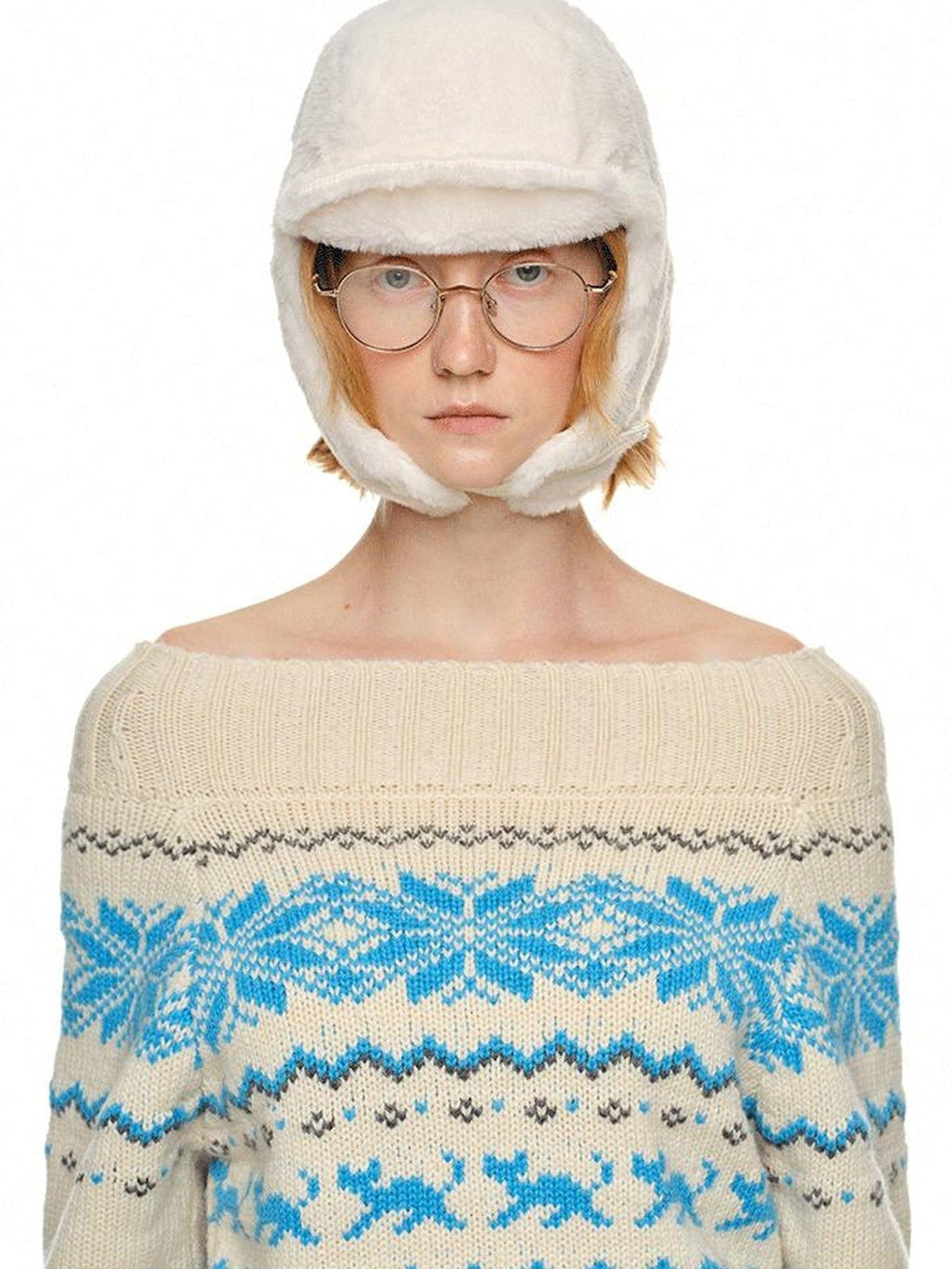 Plush Multicolor Earflap Aviator Women's Eco Rabbit Fur Beanies