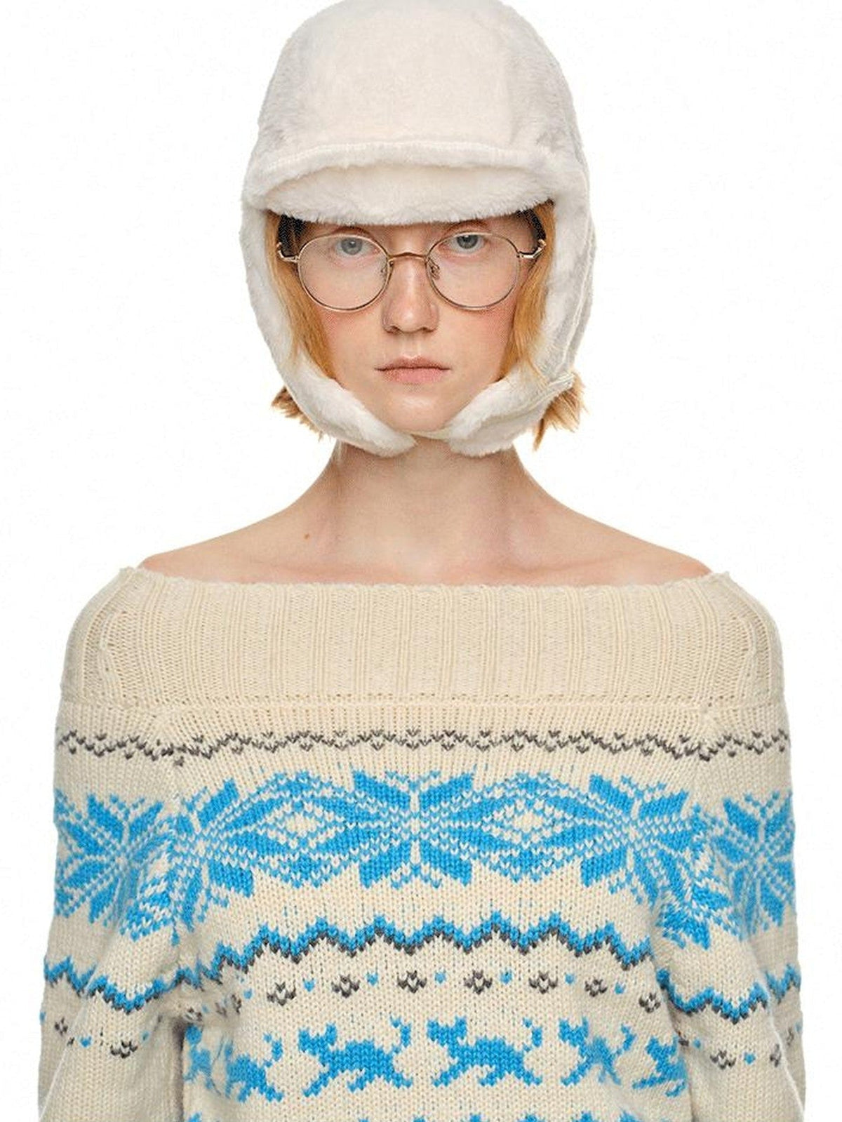 Plush Multicolor Earflap Aviator Women's Eco Rabbit Fur Beanies