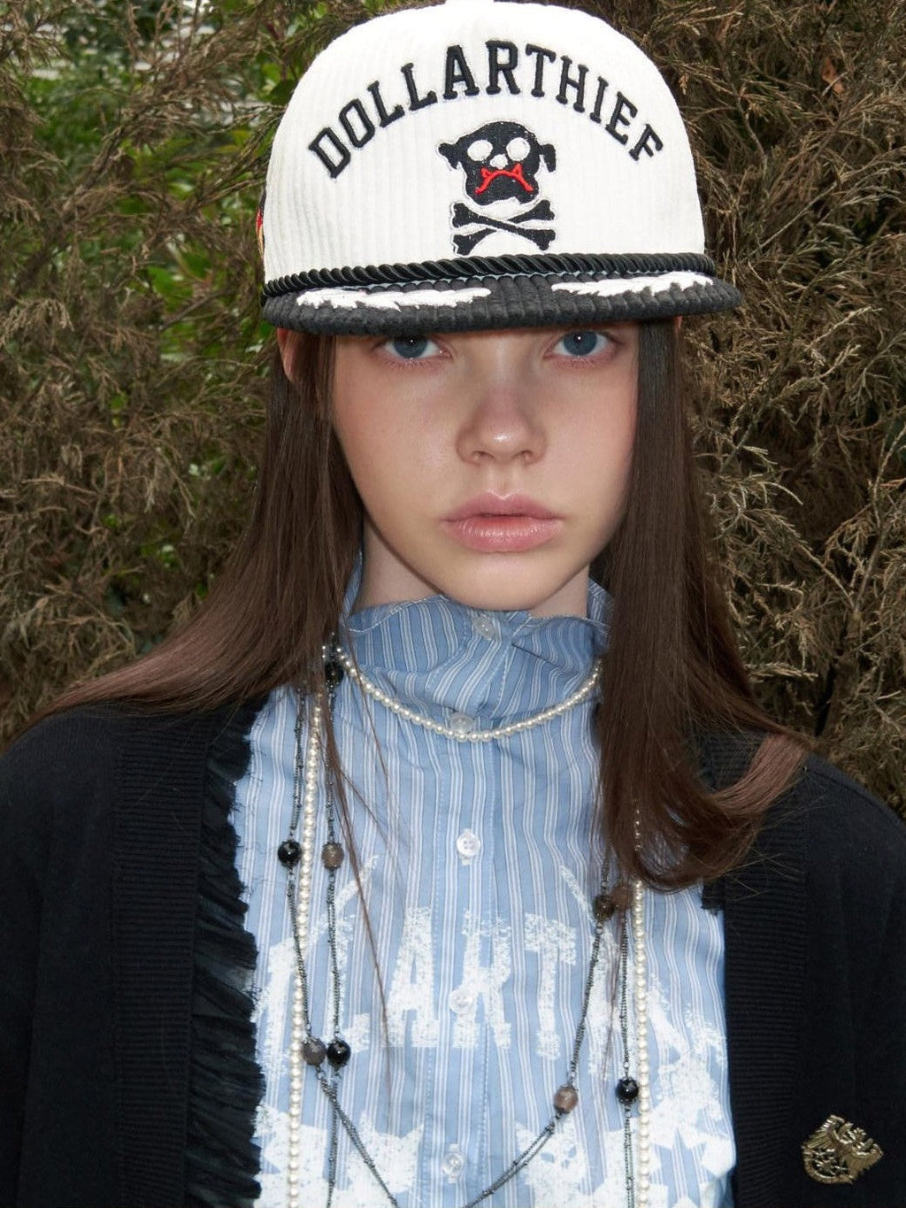 Black White Embroidered Flat Brim Women's Corduroy Baseball Caps