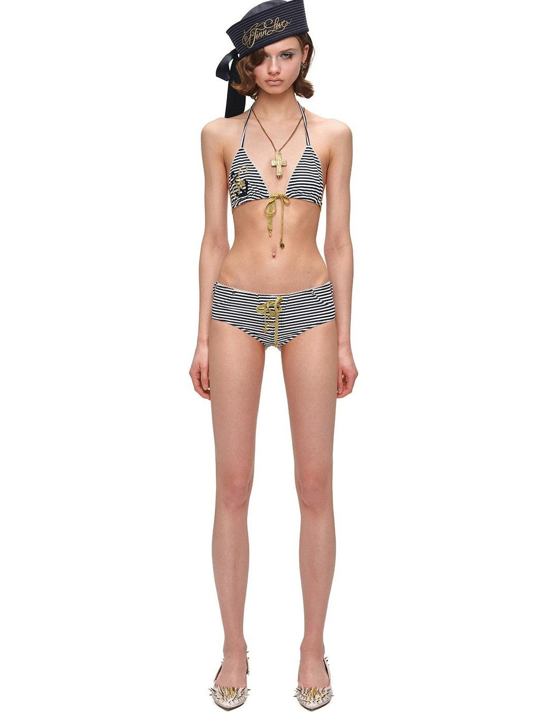 Sailor Stripe Nautical Halter Tie Neck Women's Triangle Bikinis