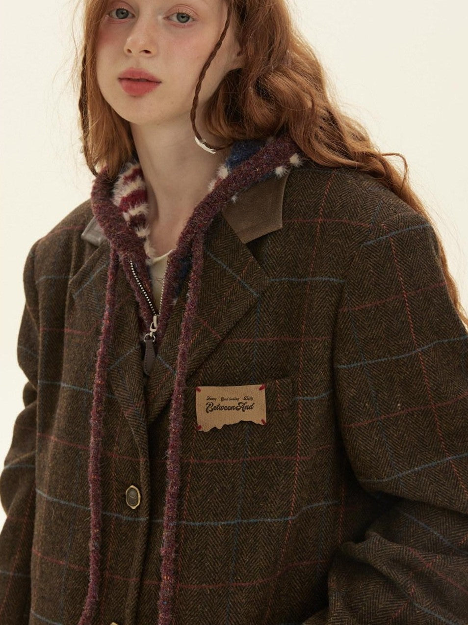 Vintage Brown Plaid A Line Pleated Women's Blazer Skirt Suits