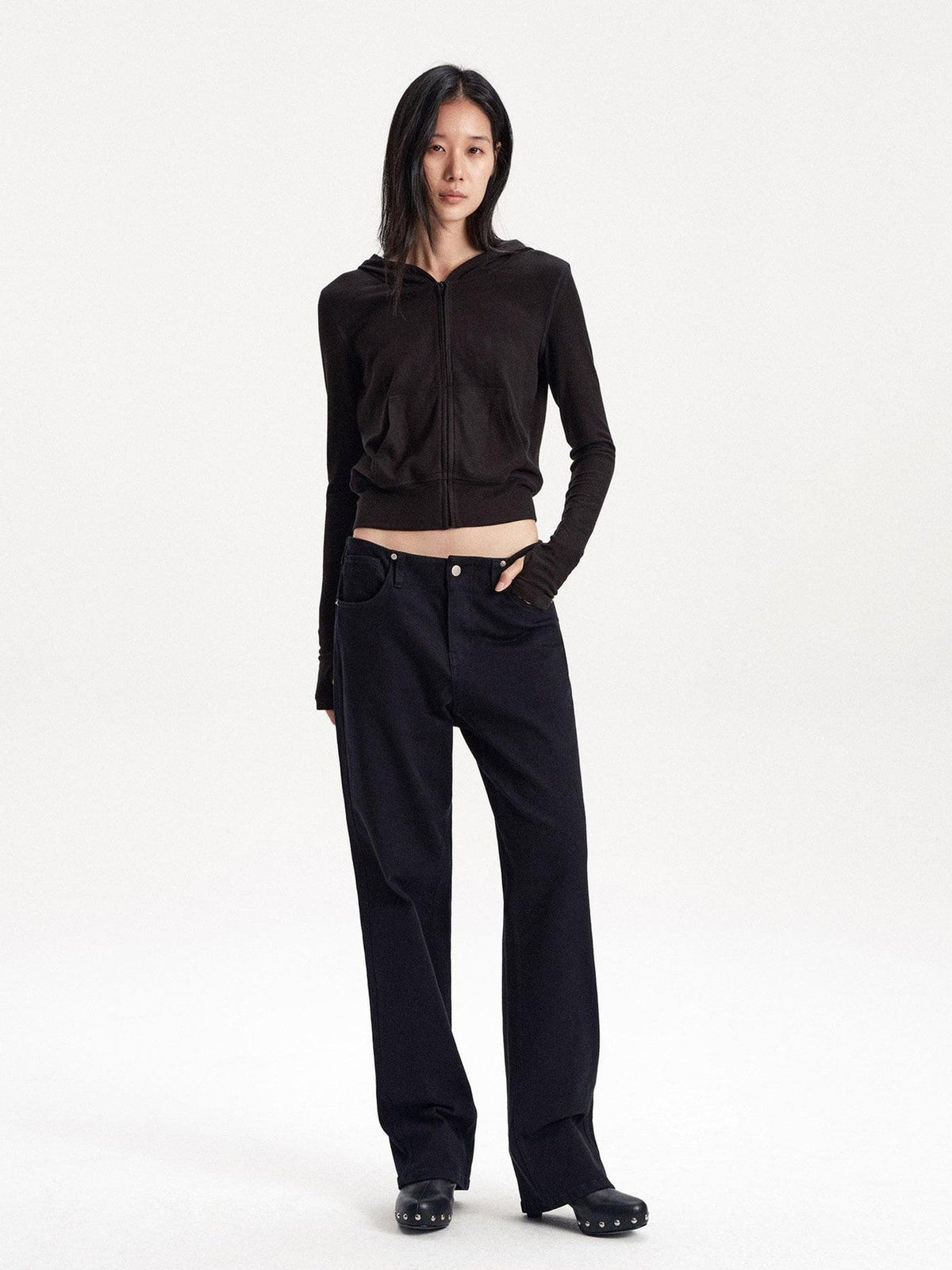 Adjustable Waist Solid Minimalist Stretch Cotton Women's Slim Jeans