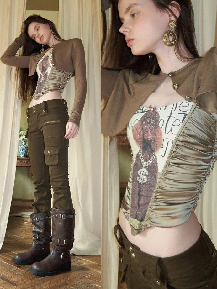 Vintage Distressed Multi Layer Metal Strap Studded Women's Mid-calf Boots