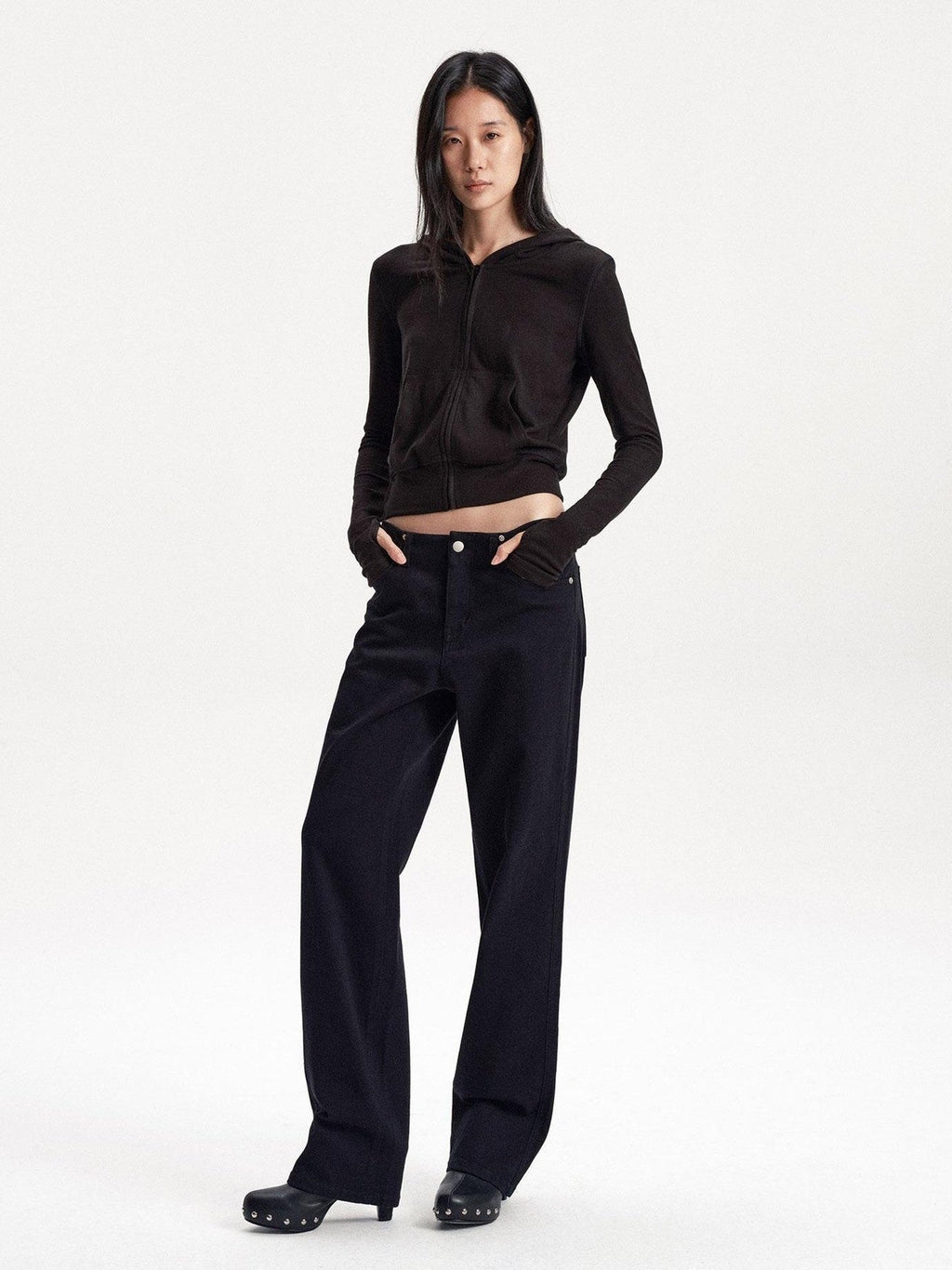 Adjustable Waist Solid Minimalist Stretch Cotton Women's Slim Jeans