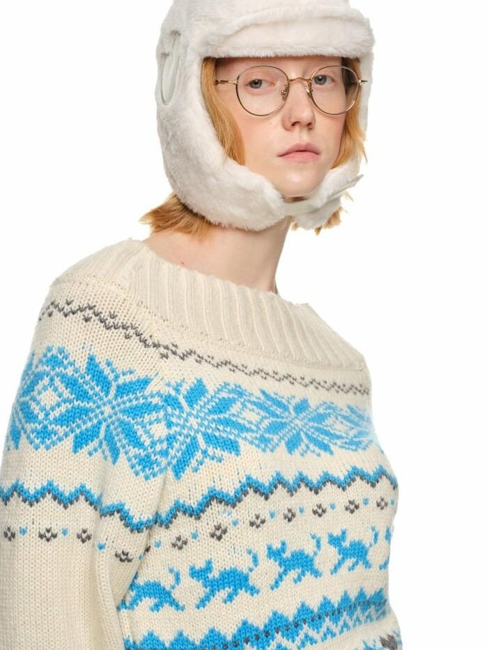 Vintage Chunky Knit Fair Isle Christmas Women's Off-shoulder Sweaters