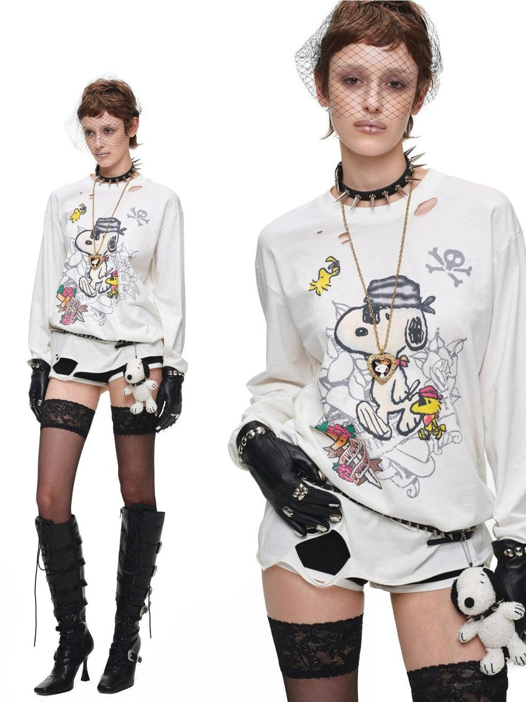 Vintage Distressed Large Print Long Sleeve Women's Oversized T-shirts