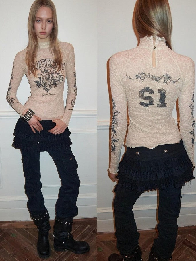 Tweed Inspired Metal Buckle Lace Trim Waist Cincher Women's Chiffon Mini Skirts