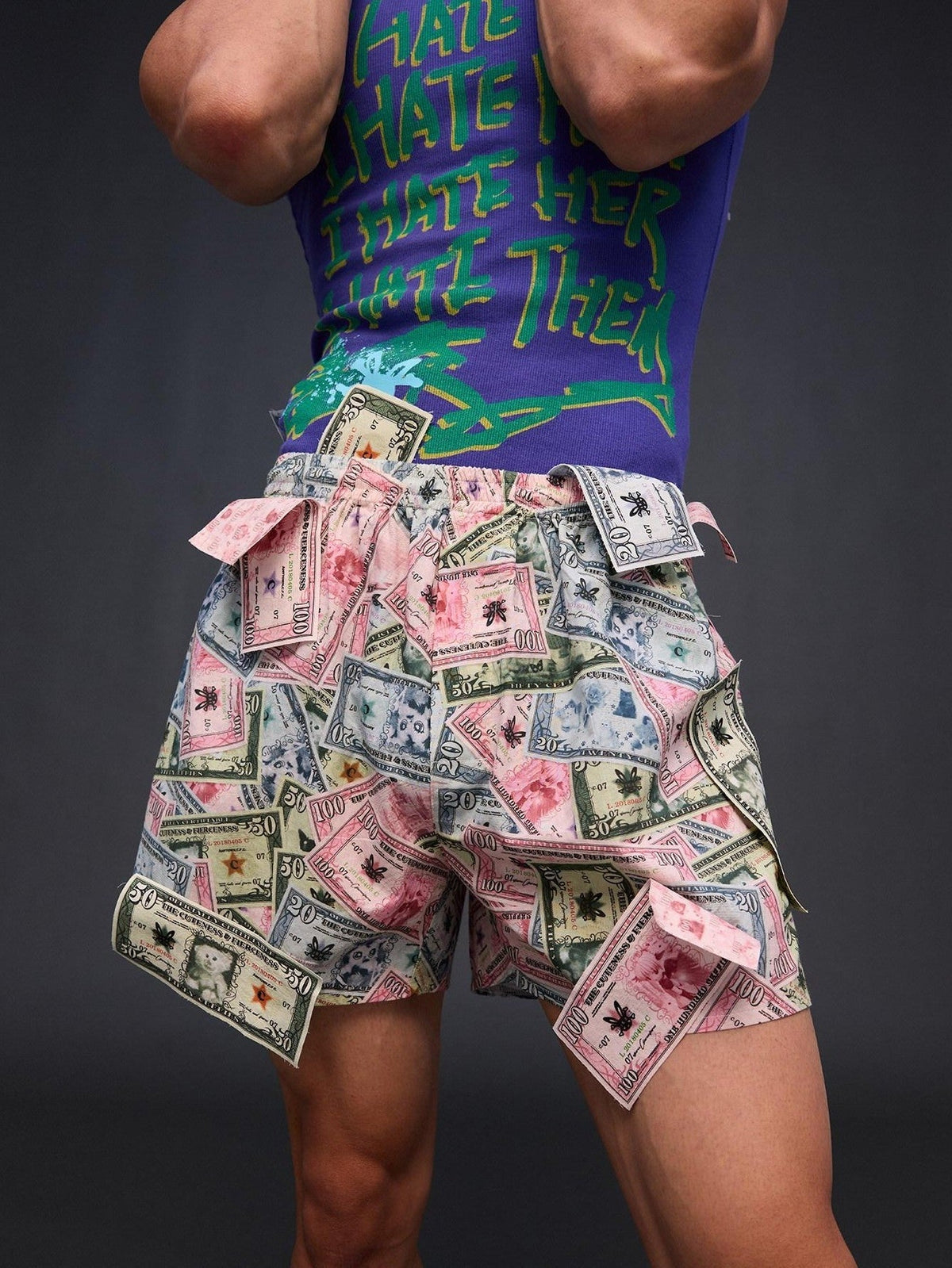 Multicolor Money Print Straight Leg Women'S Pure Cotton Culotte Shorts
