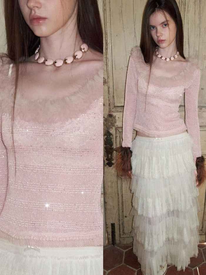 French Lace Multi Layer Tulle Spliced Women's Chiffon Tiered Skirts