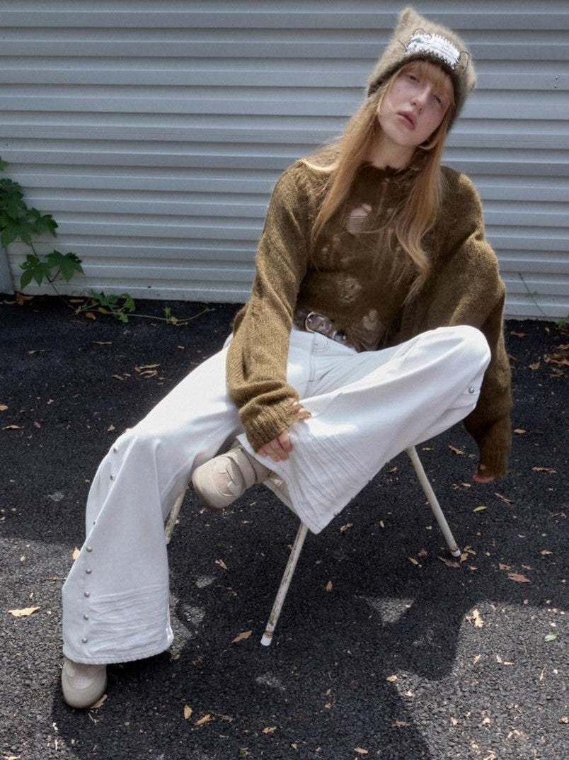 Star Openwork Distressed Women's Mohair Oversized Sheer Knit Cardigans