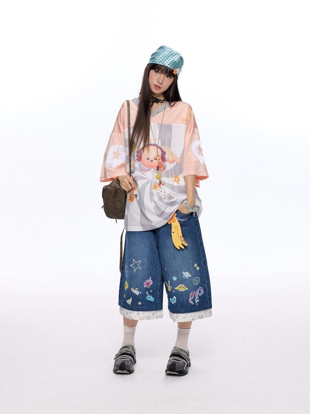 Blue Purple Spiral Angel Wing Print Women's Polyester Oversized T-shirts
