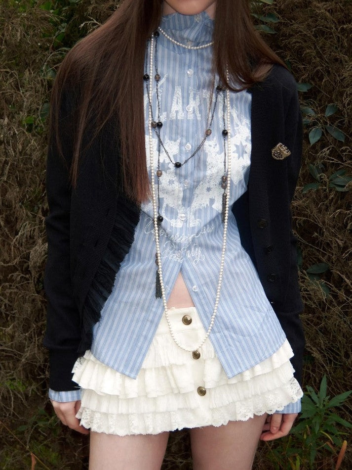 Pleated Lace Patchwork Women's Acetate Cashmere Knit Cardigans