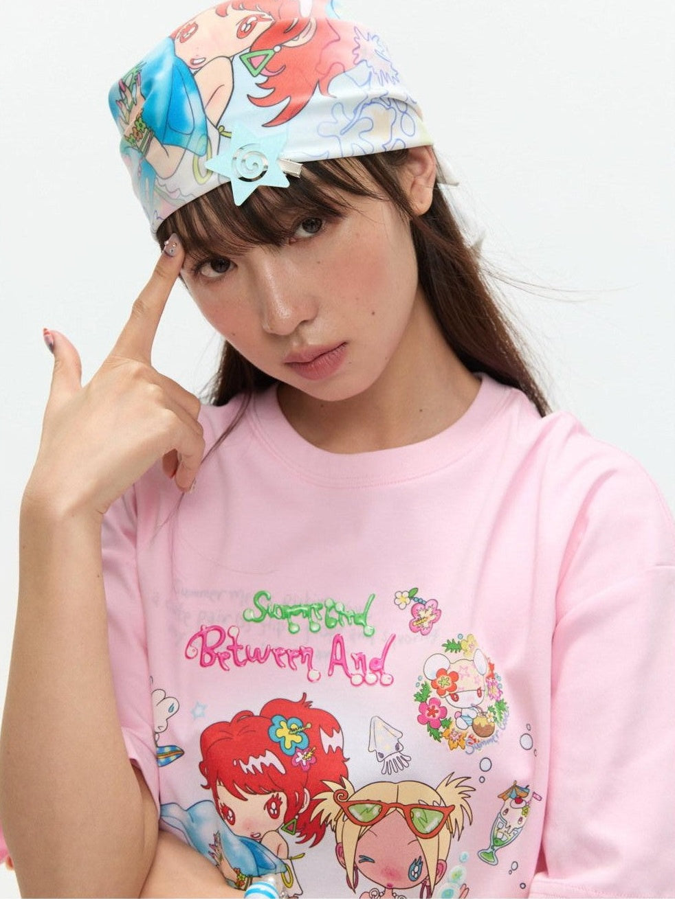Playful Illustration All Over Print Square Scarf Women's Headdresses