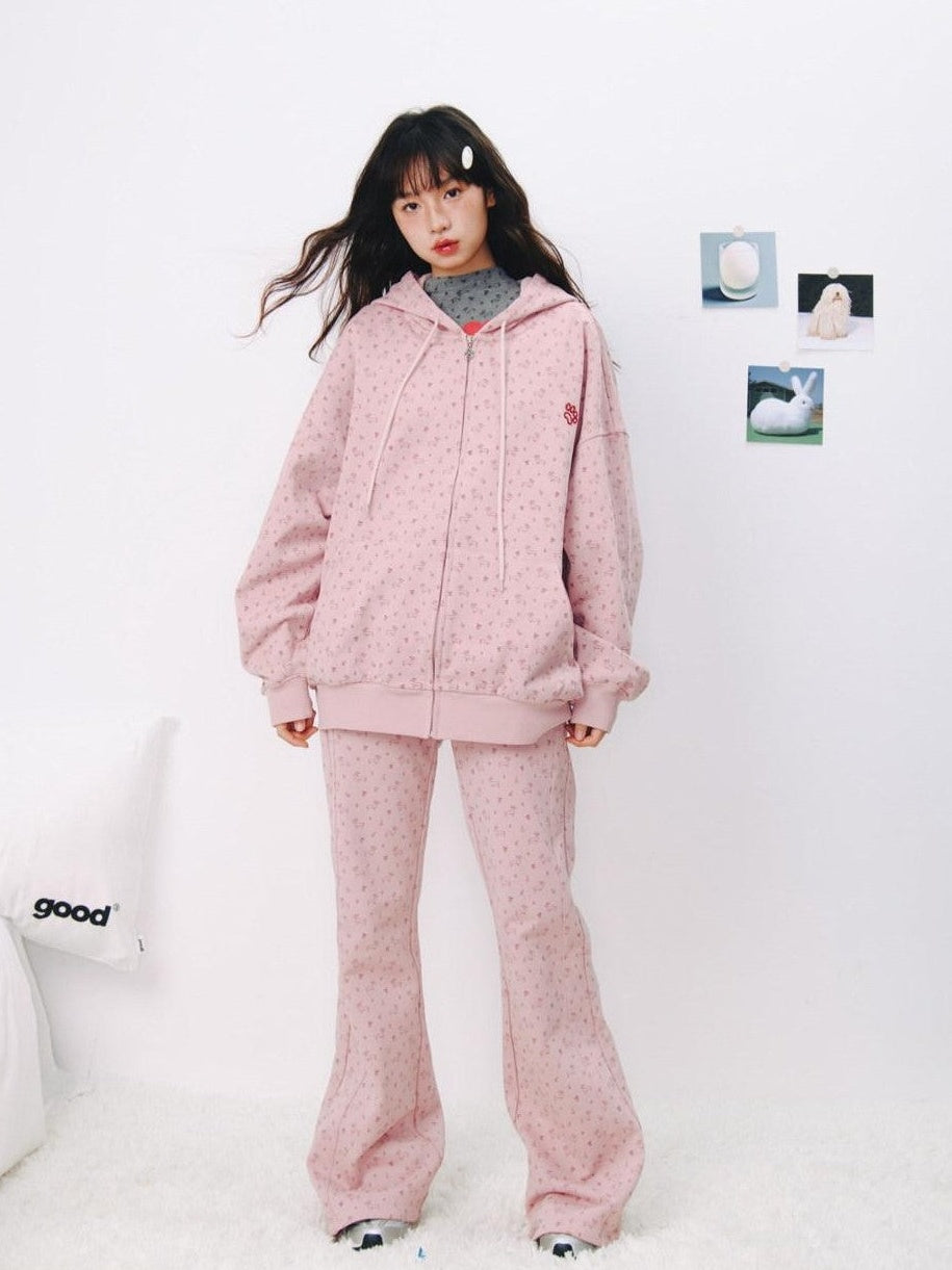 Two Tone Dachshund Print Embroidered Hooded Short Women's Cotton Tracksuit Sets