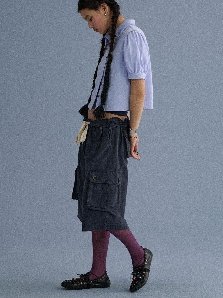 100 Percent Cotton Pocket Commuter Natural Waist Girls Navy Grey Wide-Leg Pants