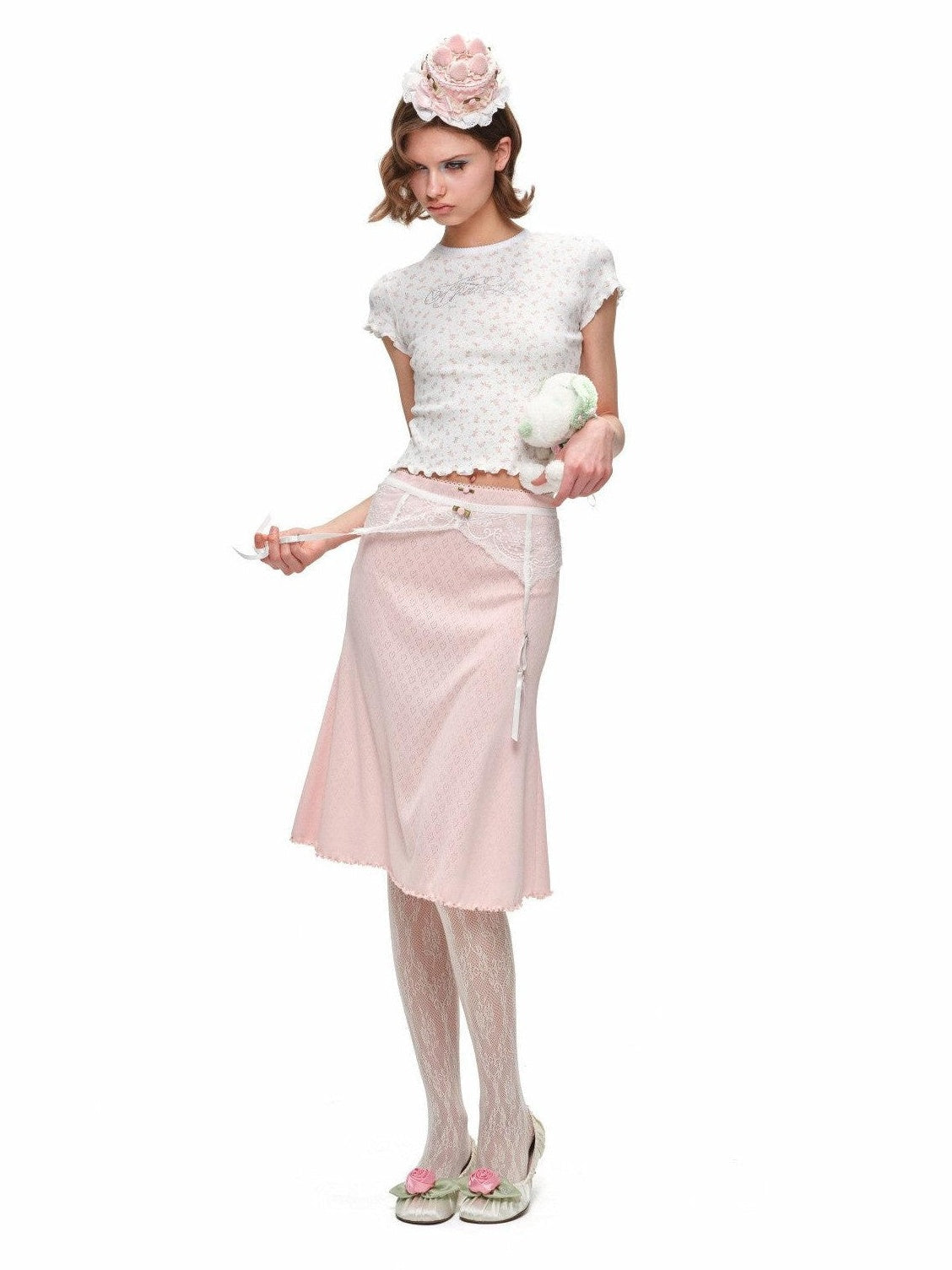 Ruched Rose Ballet Kitten Heel Women's Satin Lambskin Pumps