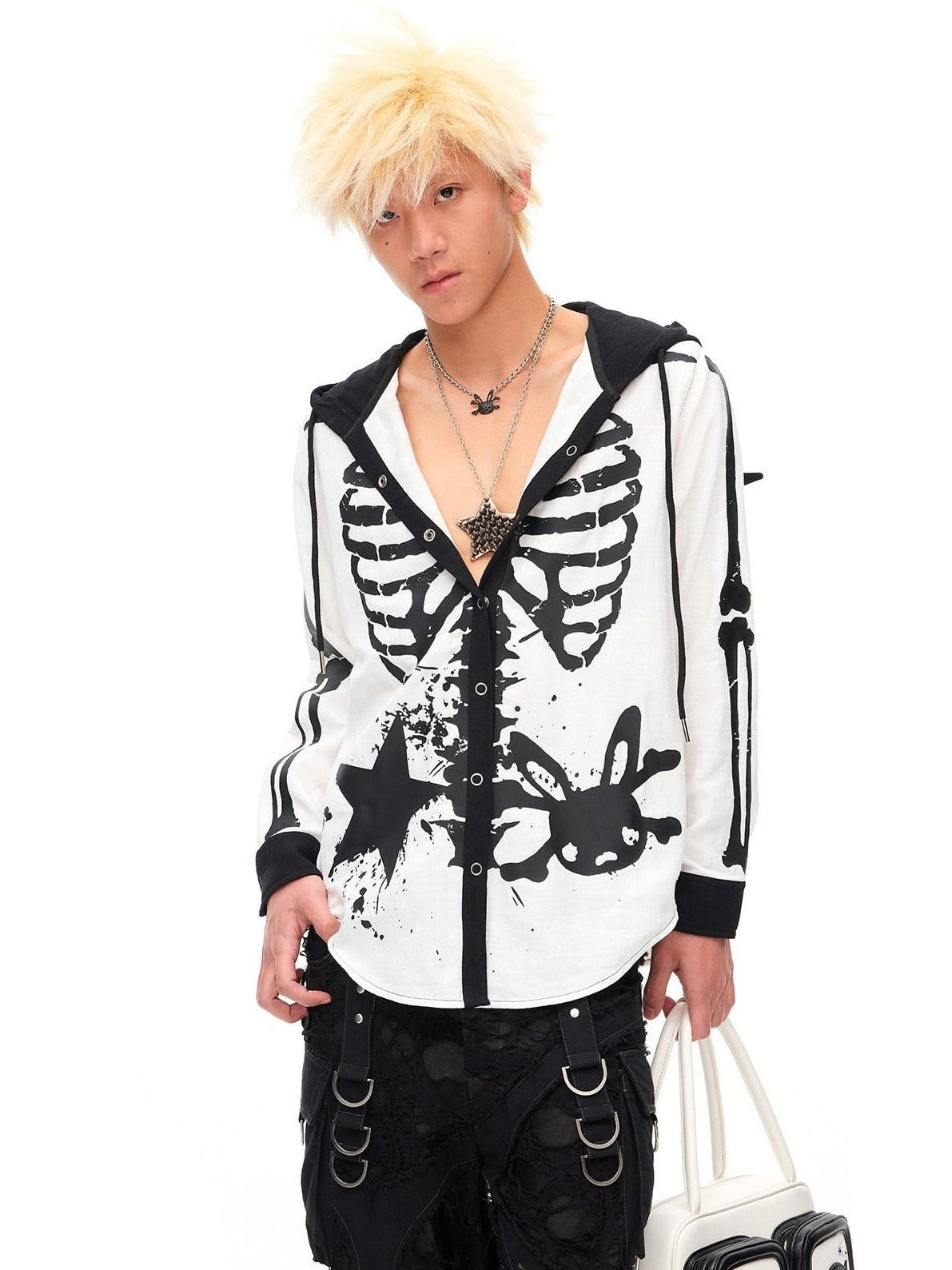Demon Skull Print Hooded Dark Gothic Women'S Cotton Overshirts