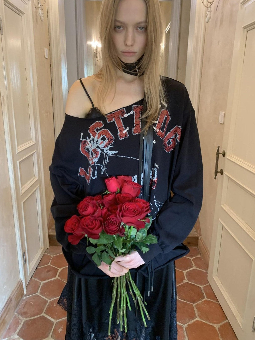 Animal Print Letters Asymmetric Shoulder Drawstring 3d Floral Women's Sweatshirts
