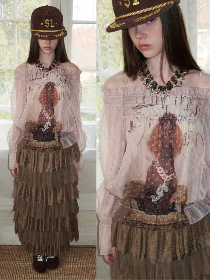 French Lace Multi Layer Tulle Spliced Women's Chiffon Tiered Skirts