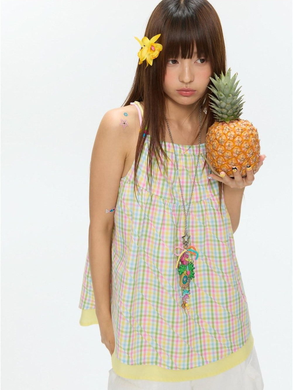 Colorful Plaid Adjustable Straps Loose Fit Women's Pure Cotton Camisoles