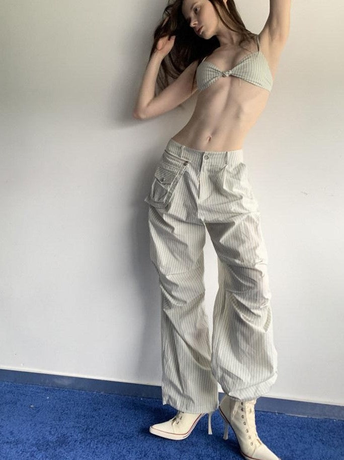 Relaxed Asymmetrical Striped Bud Hem Women's Casual Top & Pants Sets
