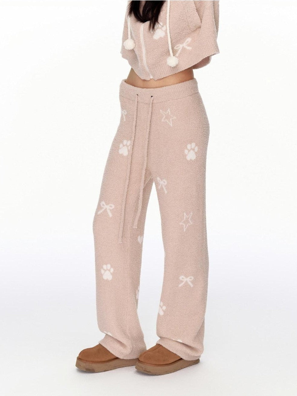 Puppy Paw Hooded Warm Soft Women's Polyester Lounge Top & Pants Sets