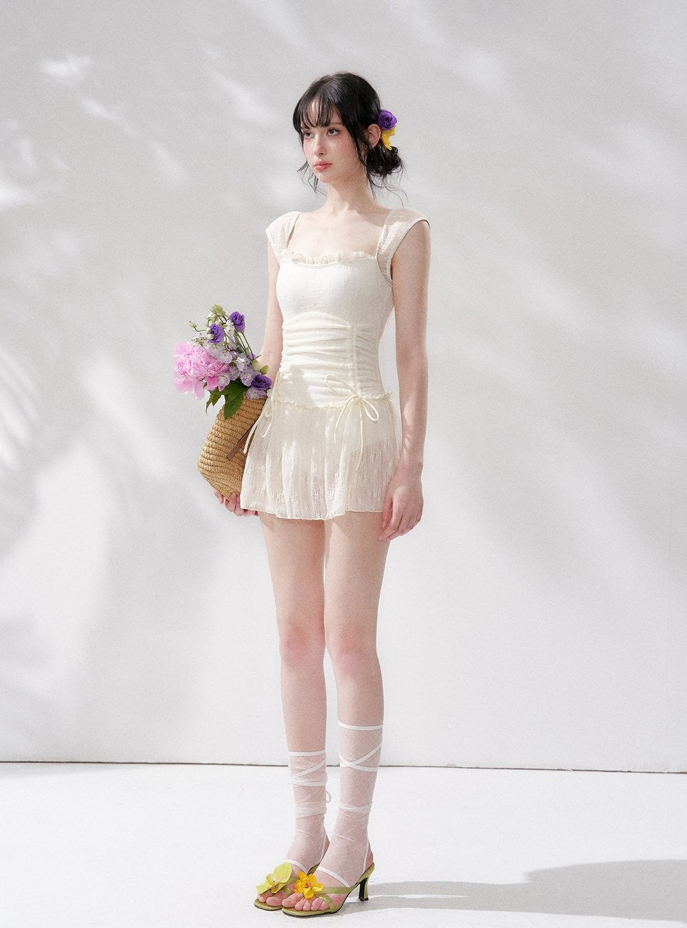 Pure Lace Shirring Swimdress