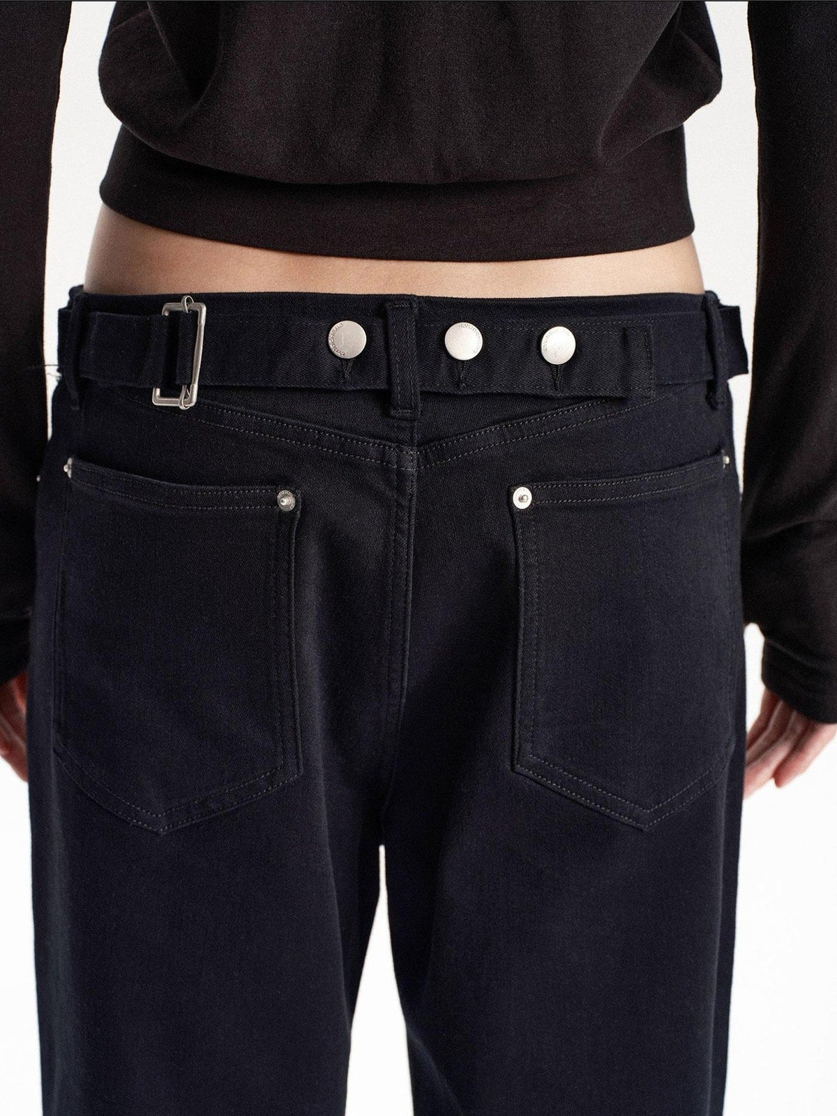 Adjustable Waist Solid Minimalist Stretch Cotton Women's Slim Jeans