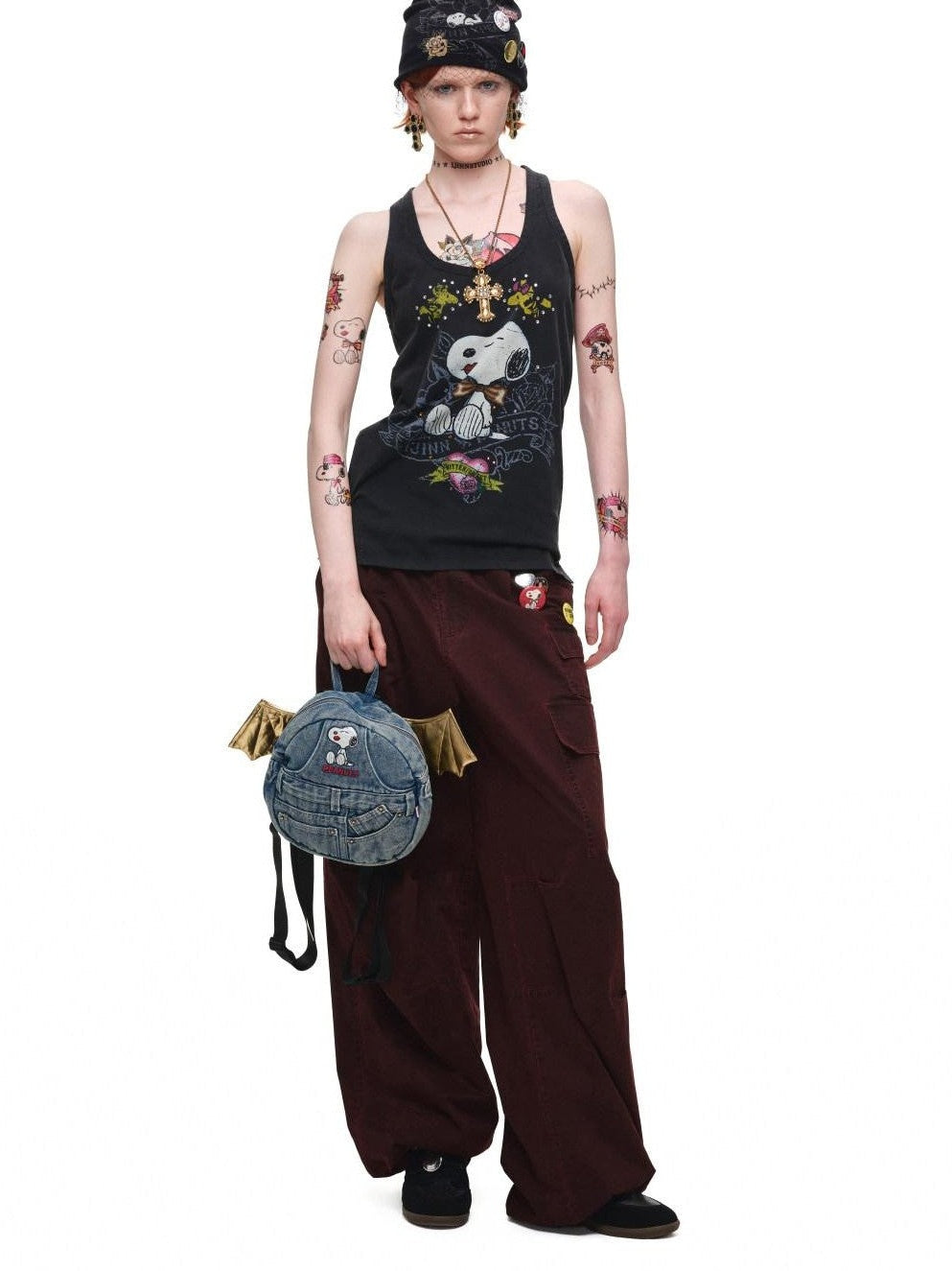 Rhinestone Vintage Print Oversized Round Neck Racerback Women's Washed Tank Tops