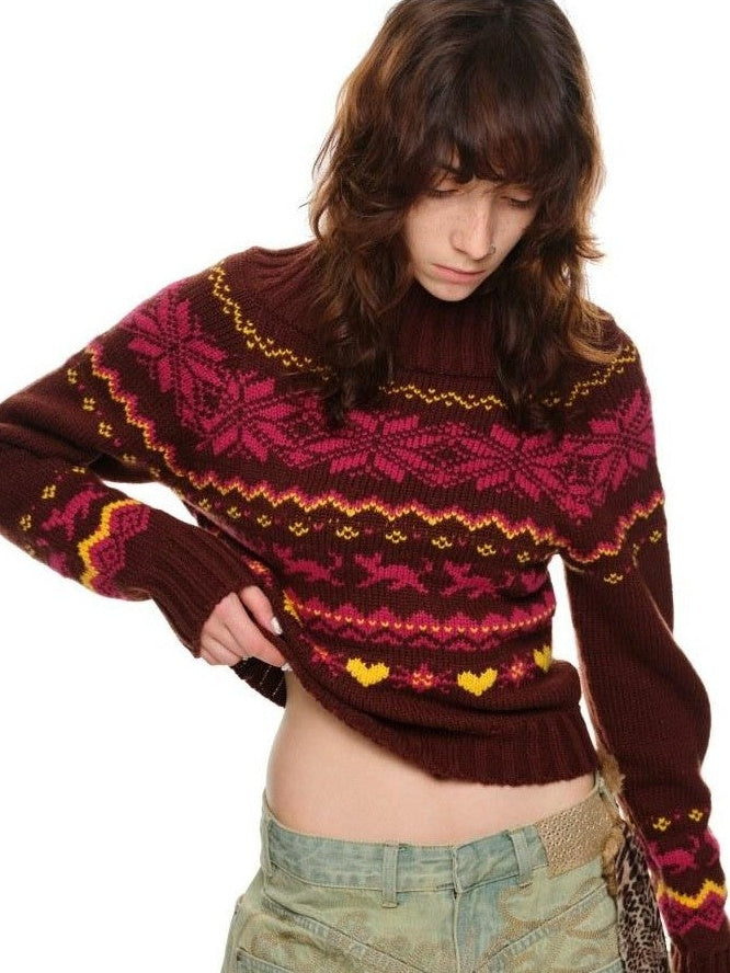 Vintage Chunky Knit Fair Isle Christmas Women's Off-shoulder Sweaters