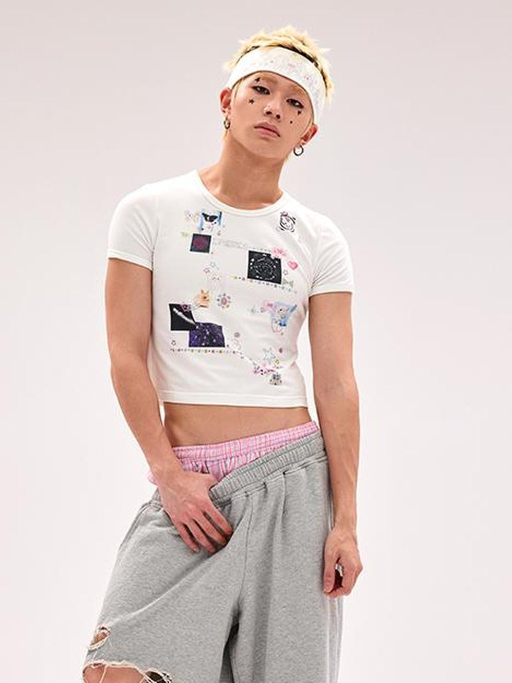 Tattoo Print Rhinestone Tee High Elastic Thick Opaque Stiff Fit