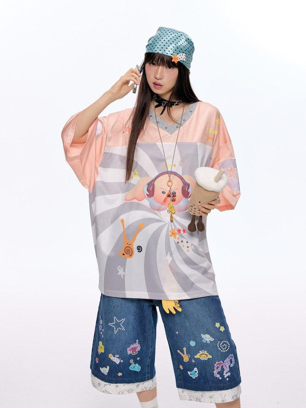 Blue Purple Spiral Angel Wing Print Women's Polyester Oversized T-shirts