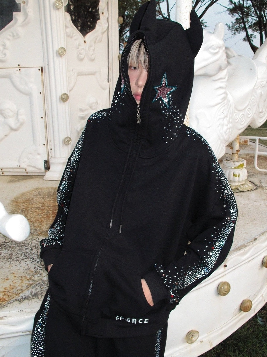 Pure Cotton Loose Fit Zip Front Letter Graphic Unisex Teen Casual Hoodies