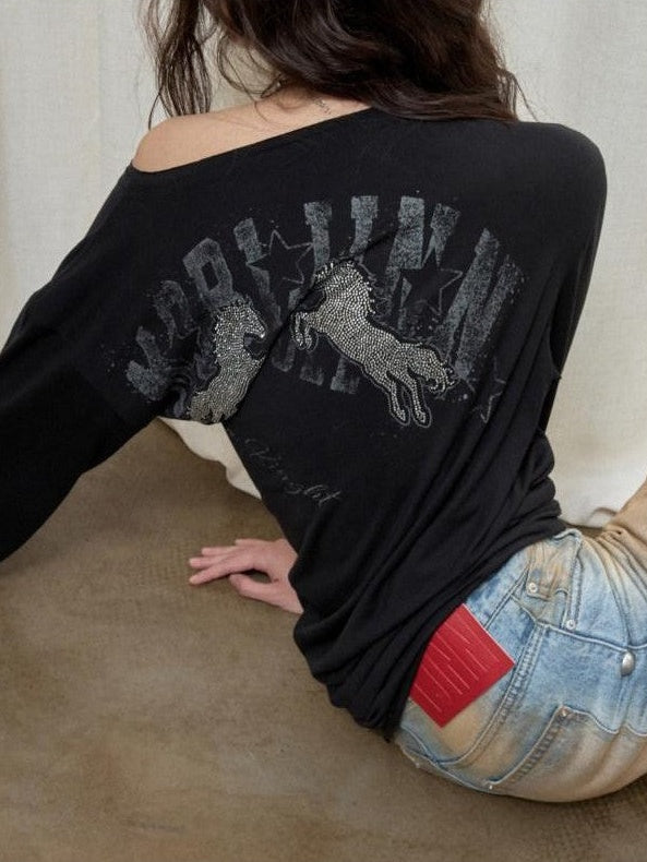 Mud Dyed Washed Distressed Studded Women's Denim Wide-leg Jeans